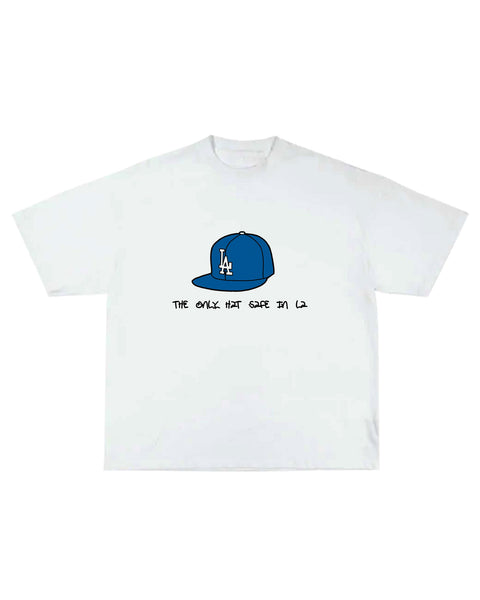 "The Only Hat Safe In LA" (White) Tee